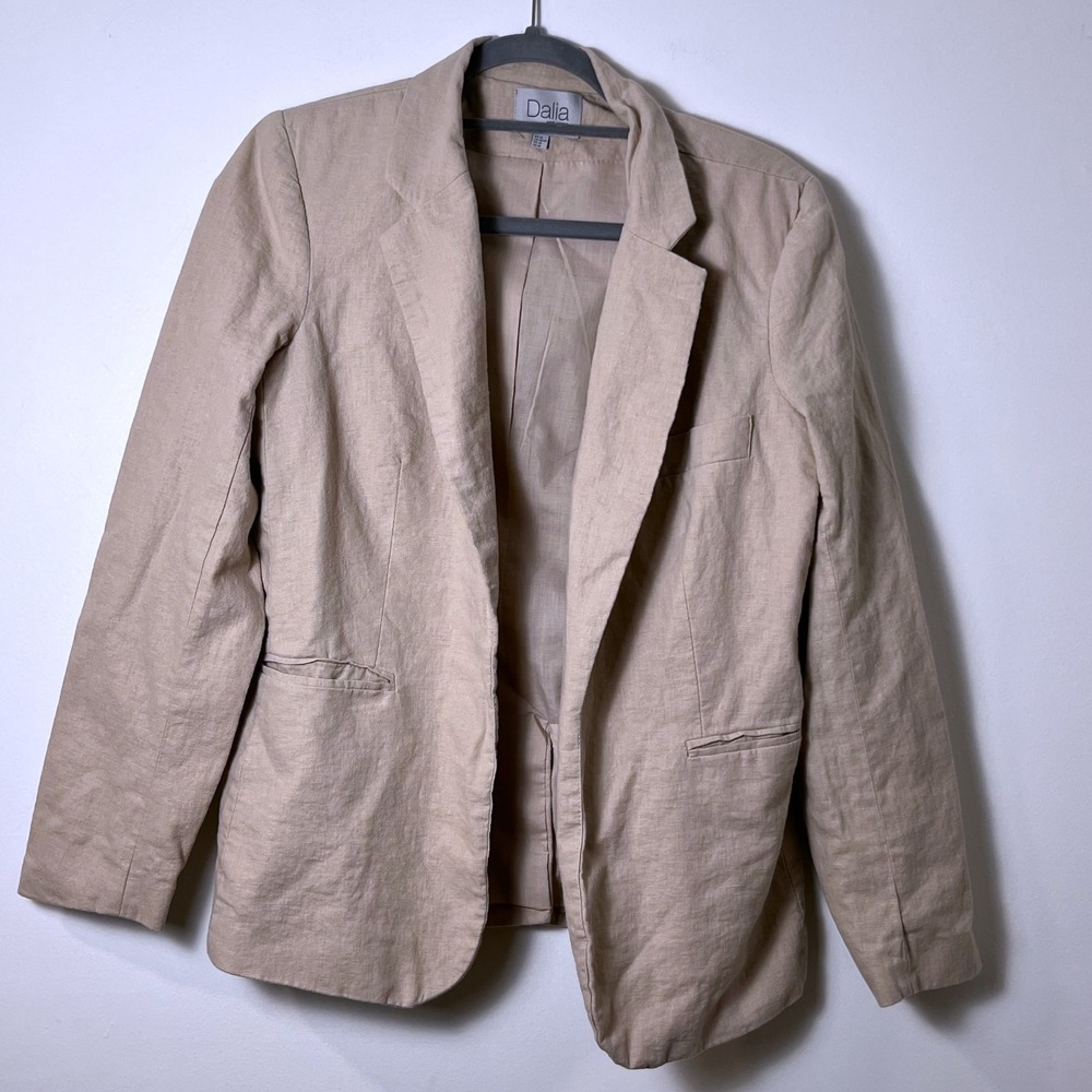 Dalia Linen Blend Open Blazer Size M Pale Pink Modern Professional Beachy Jacket